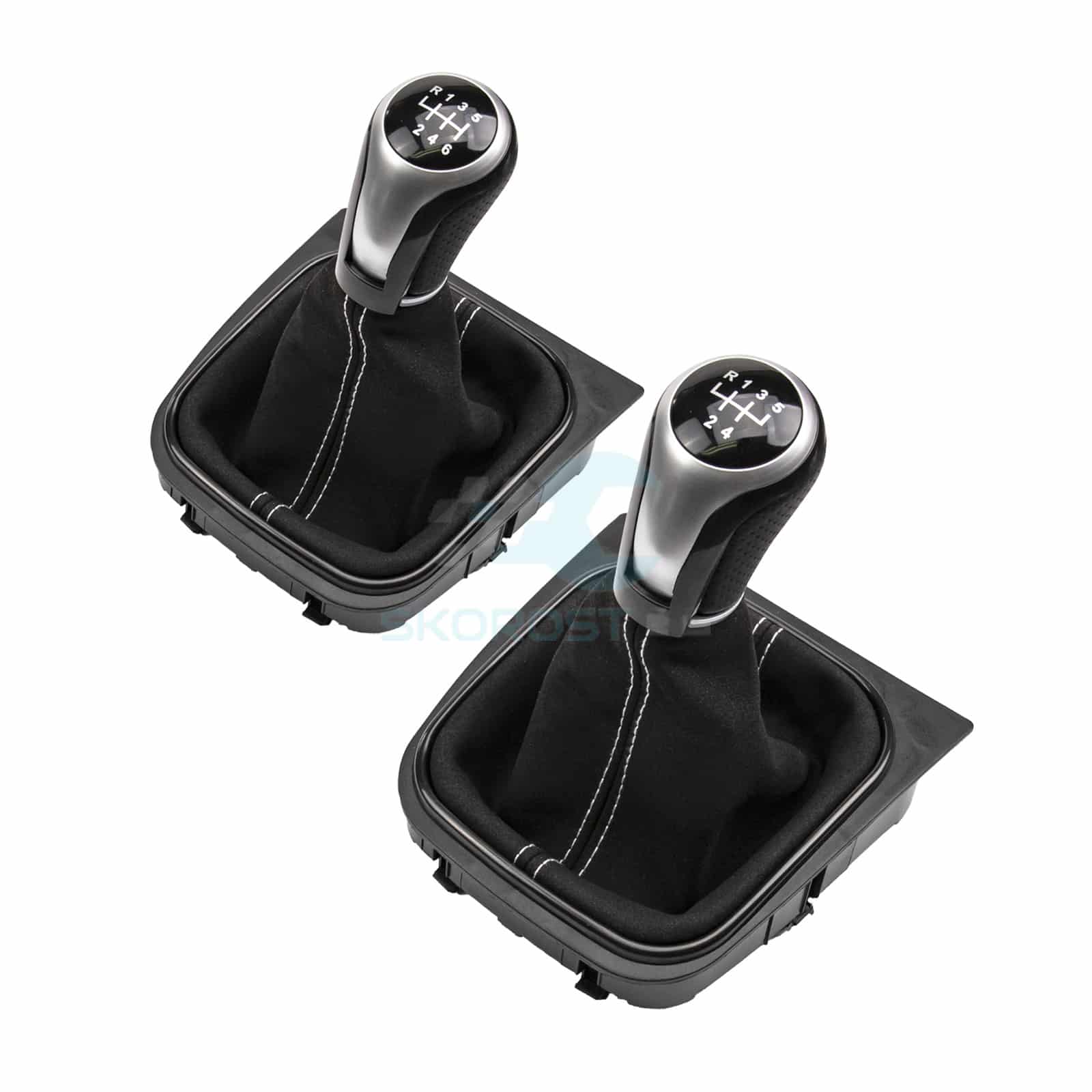 Сива топка за скоростен лост с маншон за VW Golf V VI Jetta бял шев - Image 2
